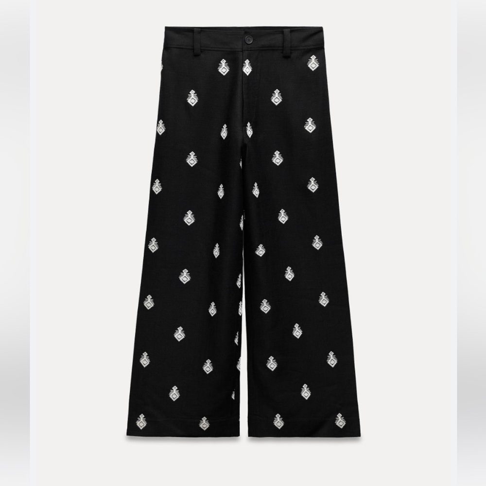 ZARA Cropped trousers with contrast embroidery - Picture 4 of 8